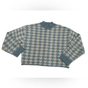 Divided Light Blue White Houndstooth Tight-Knit Pullover Sweater Crew Neck S
